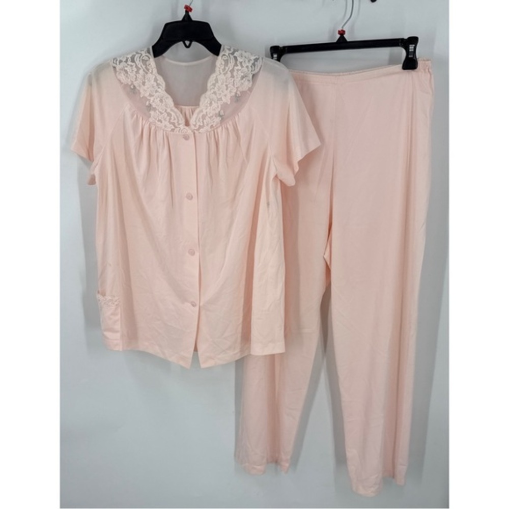 Shadowline vintage satin lace pink pajama set 36/M